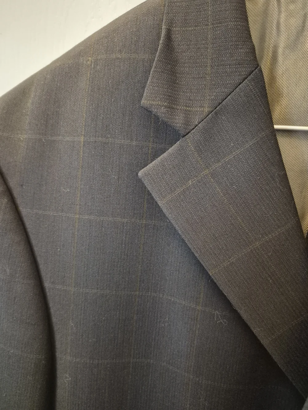 Oscar de la Renta Navy Windowpane Wool Blazer Size 40S W36 EUC